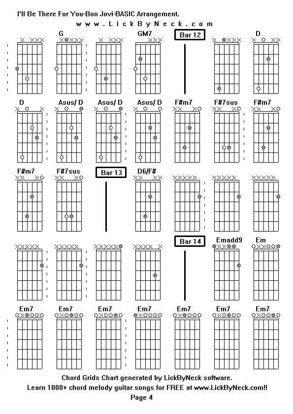 Chord Grids Chart of chord melody fingerstyle guitar song-I'll Be There For You-Bon Jovi-BASIC Arrangement,generated by LickByNeck software.